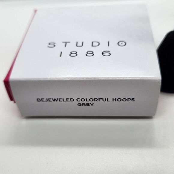 NIB Studio 1886 Bejewled Colorful 2" Hoop Earrings Grey Fashion Jewelry - Picture 6 of 6